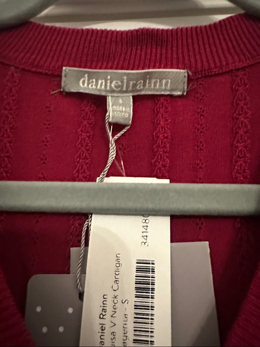 Daniel Rainn Raspberry Red Cable-Knit V-Neck Button Cardigan - Picture 2 of 6